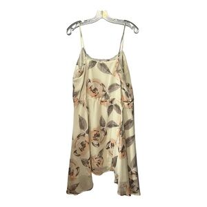 WYATT Enchanting Rose Bouquet Camisole Top Large Beige Floral Fringe Romantic